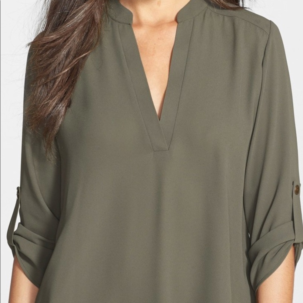 Lush Roll Tab Sleeve Woven Shirt